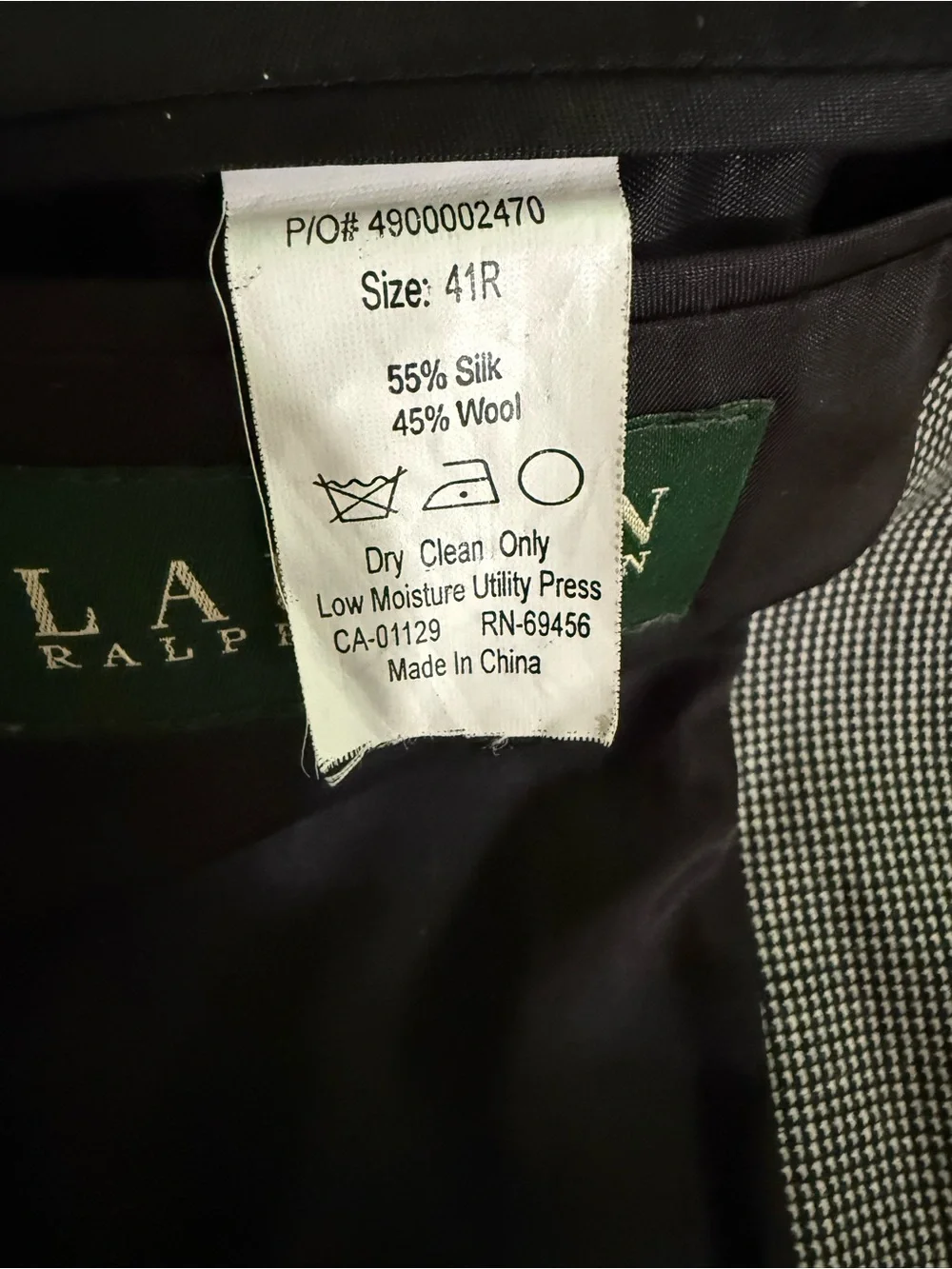 Lauren Ralph Lauren Silk Wool‎ Sport Coat Blazer 41R Black White Houndstooth